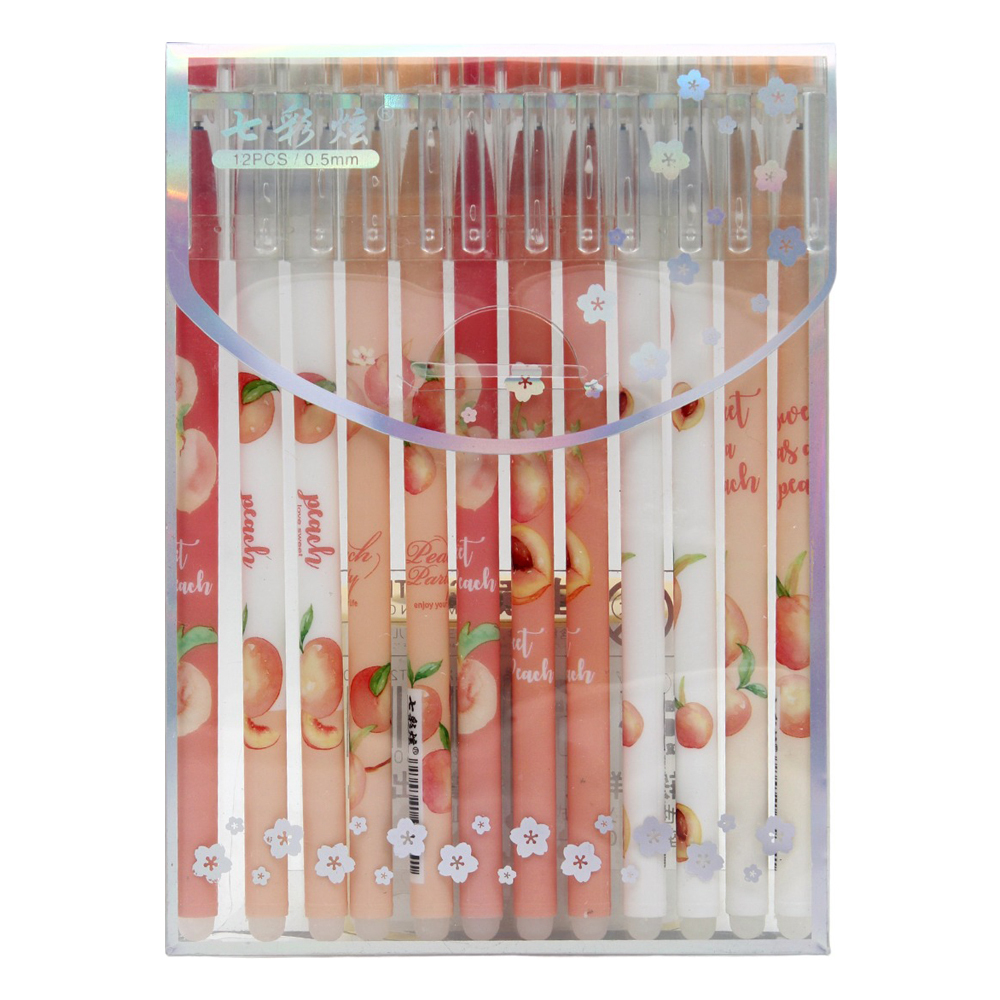 Ручка гелевая, пиши-стирай, Basir, синие чернила, серия "Персик", цветной корпус, 12 шт