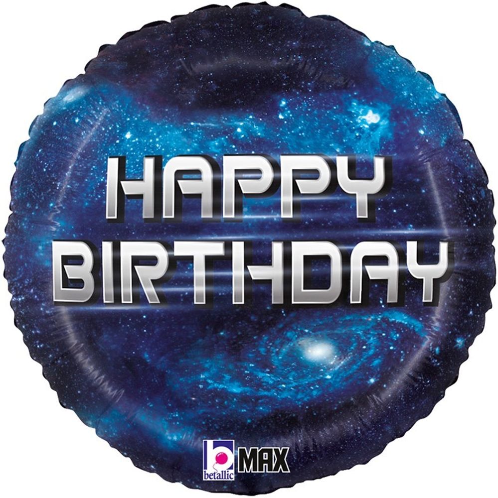 B (18&#39;&#39;/46 см) Круг, Happy Birthday (космос), Темно-синий, 1 шт.