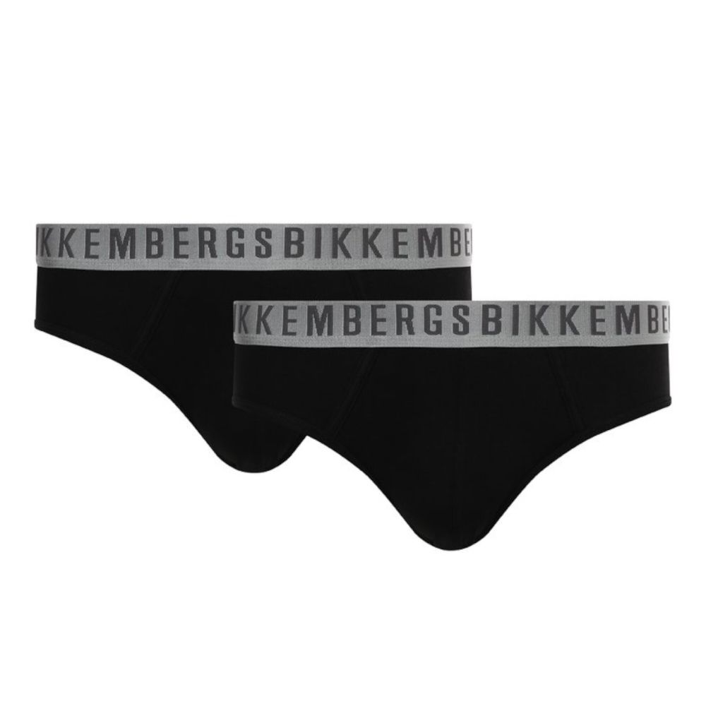 Мужские трусы брифы черные набор 2 в 1 Bikkembergs SILVER BKK1USP11BI/2