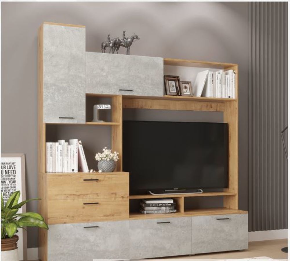 Гостиная "Дуся ДГ 183.1" (дуб бунратти\цемент+дуб бунратти), ДСВ Мебель