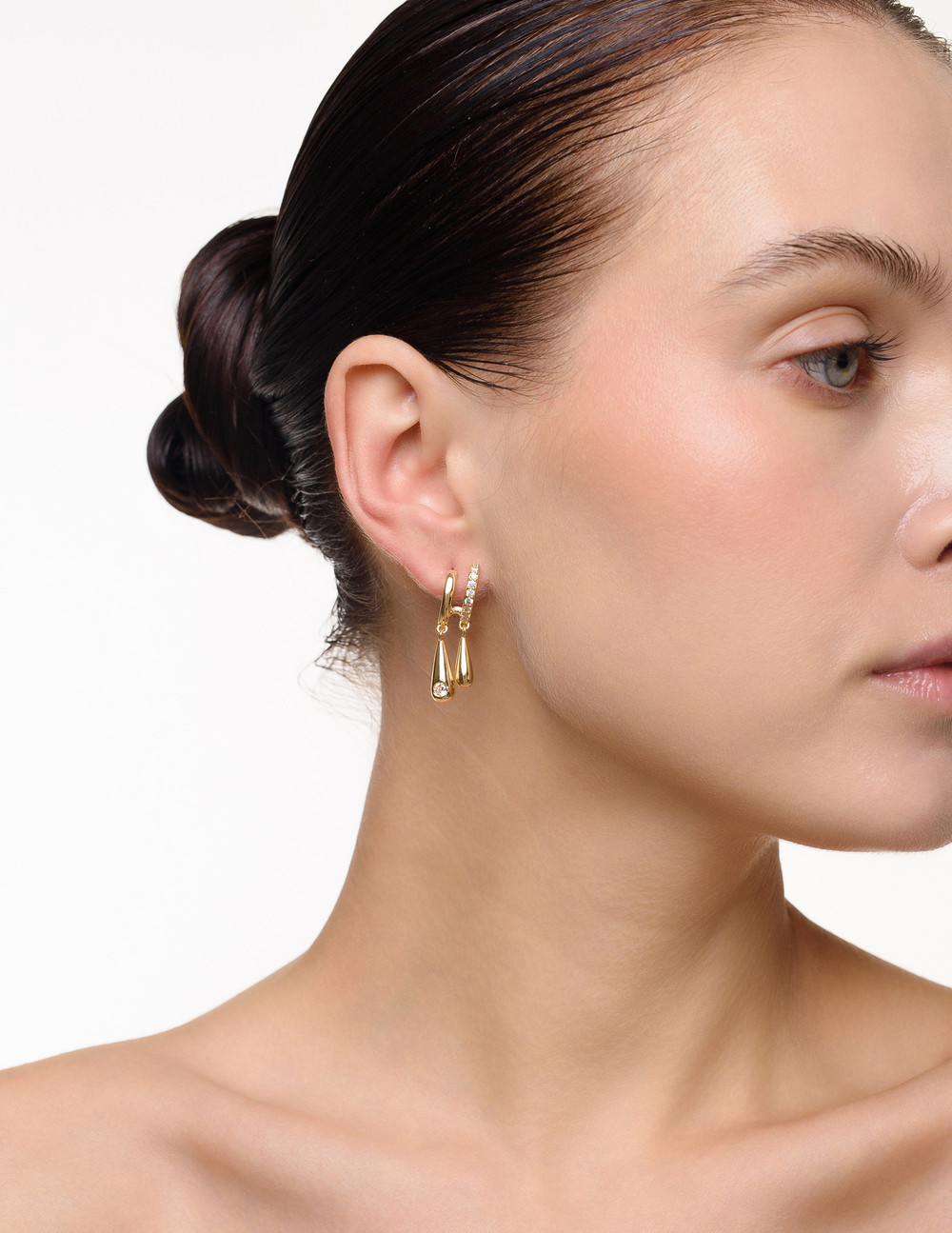 Серьги "Double Drops Crystal" Gold