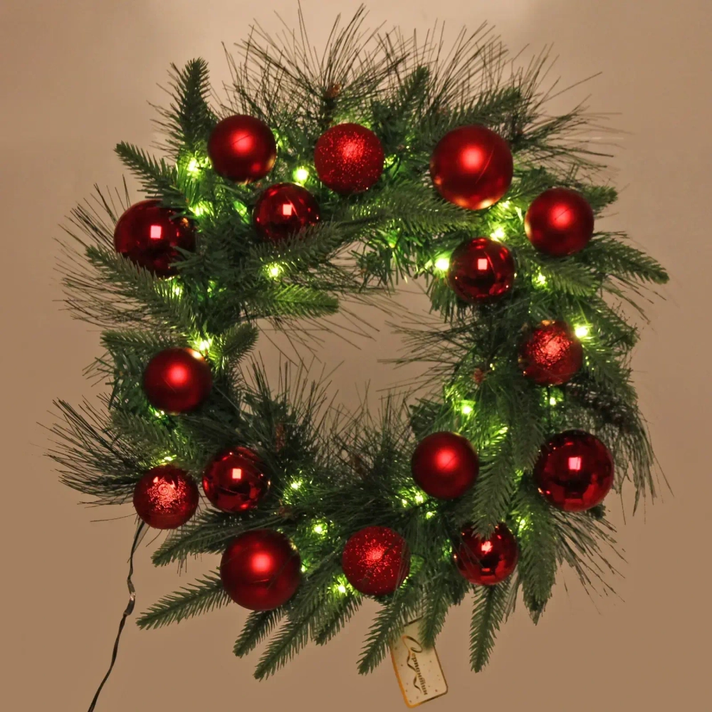 Венок хвойный «Сказочное чудо» d-40 см, ПВХ, литой ПВХ, Красный