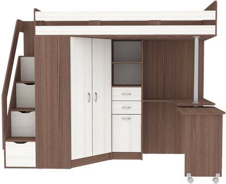 Кровать-чердак КарИВи Мийа Люкс Бодего Темный Белое Дерево