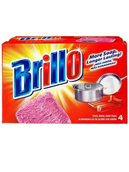 Чудо-губка Brillo с мылом 4 шт, для удаления самого сложного жира и грязи, восстанавливает грили, кастрюли и противни