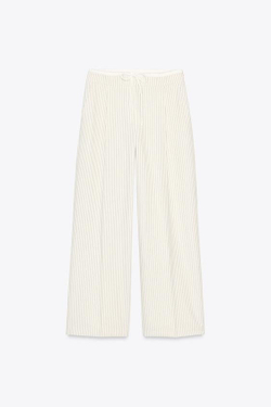 ZARA БРЮКИ WIDE LEG С ДВОЙНЫМ ПОЯСОМ, ЭКРЮ