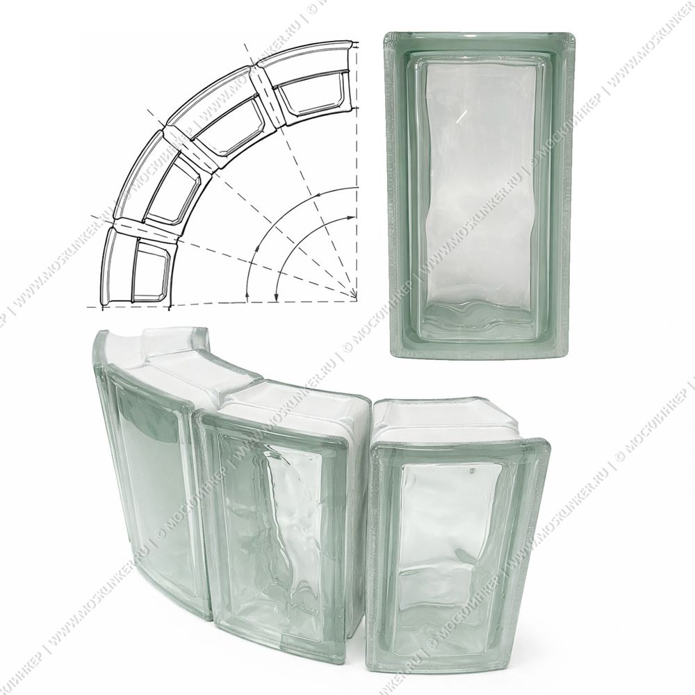 Стеклоблок Vitrablok Половинка Волна Allbend 105x78x80 - Бесцветный