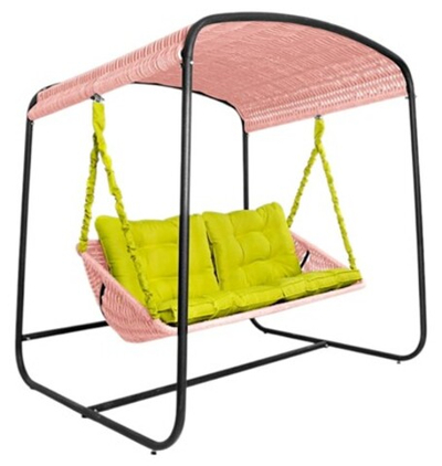 Качели DeckWOOD Sky Bed Lite (светло-розовый, подушка зеленая)
