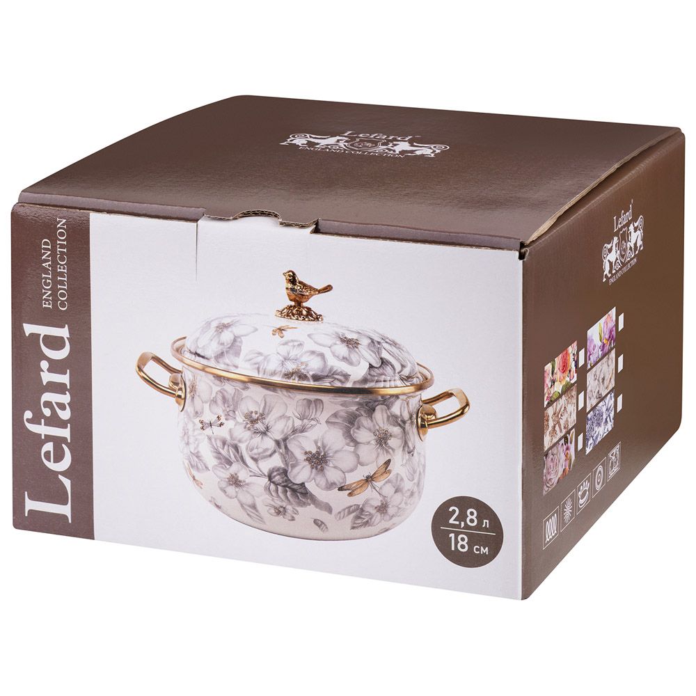 КАСТРЮЛЯ LEFARD ЭМАЛИРОВАННАЯ С КРЫШКОЙ, СЕРИЯ ФЛАНДРИЯ, 2,8Л, ДИА.18СМ