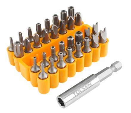 Цена на TOLSEN (TT20369) Набор вставок (бит) 1/4", Security Hex, TorxTR, Spaner, Torg-set, Tri-wing, 33 предмета