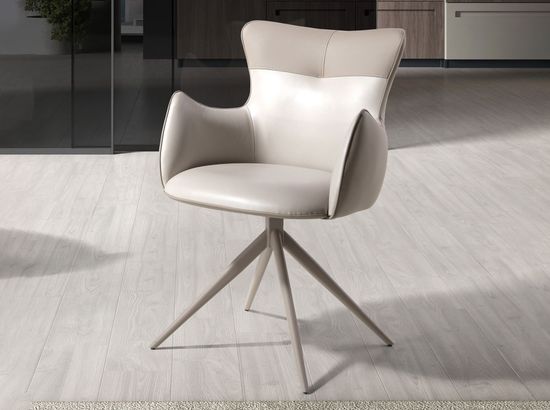 Поворотное кресло 4203 из экокожи кремового и серо-бежевого цвета