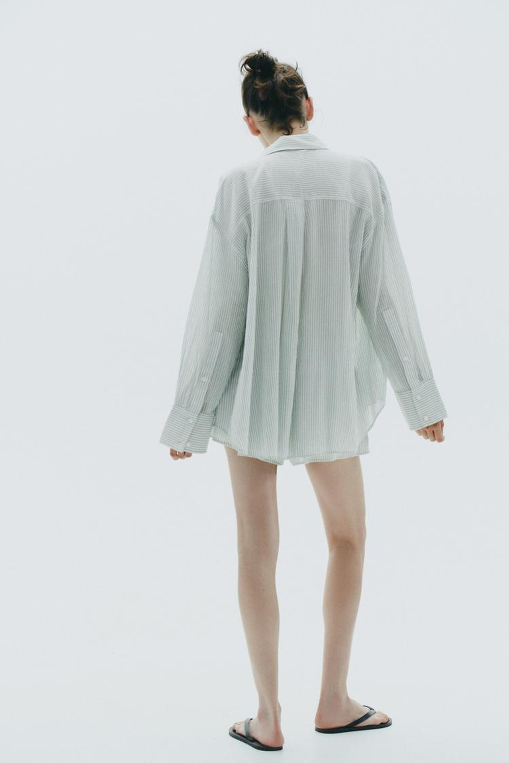 ZARA РУБАШКА ОВЕРСАЙЗ, БЕЛЫЙ/ЗЕЛЕНЫЙ