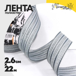 Лента Полиэстер 2,6см х 22м в полоску (Серый)