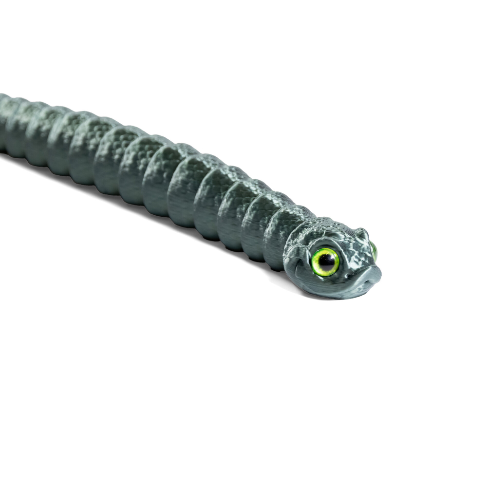 Гибкая игрушка-антистресс, змея с глазами, 3D печать, 27 см., болотный цвет