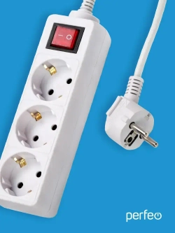 Сетевой удлинитель Perfeo с кнопкой POWERMATE PF-PM-3/5,0-W, 5,0м, 3 розетки, белый