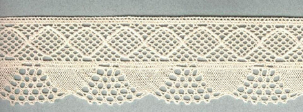 Мерсеризованное хлопковое кружево, состав 100% хлопок, ширина 65 мм, намотка 30 м, цвет топленое мол