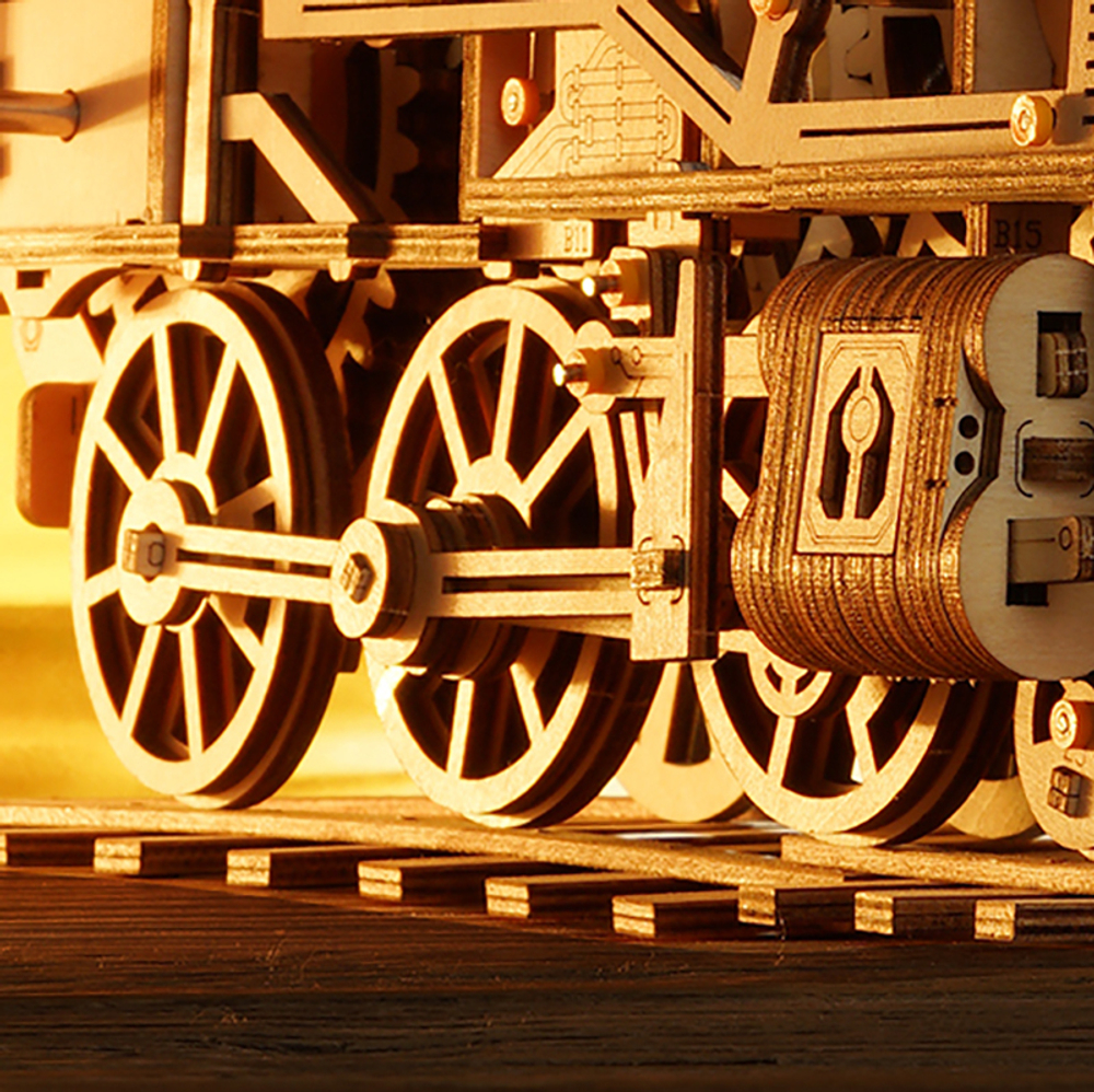 Локомотив (ROKR and Robotime) - Деревянный конструктор, сборная механическая модель, 3D пазл, ретро автомобиль