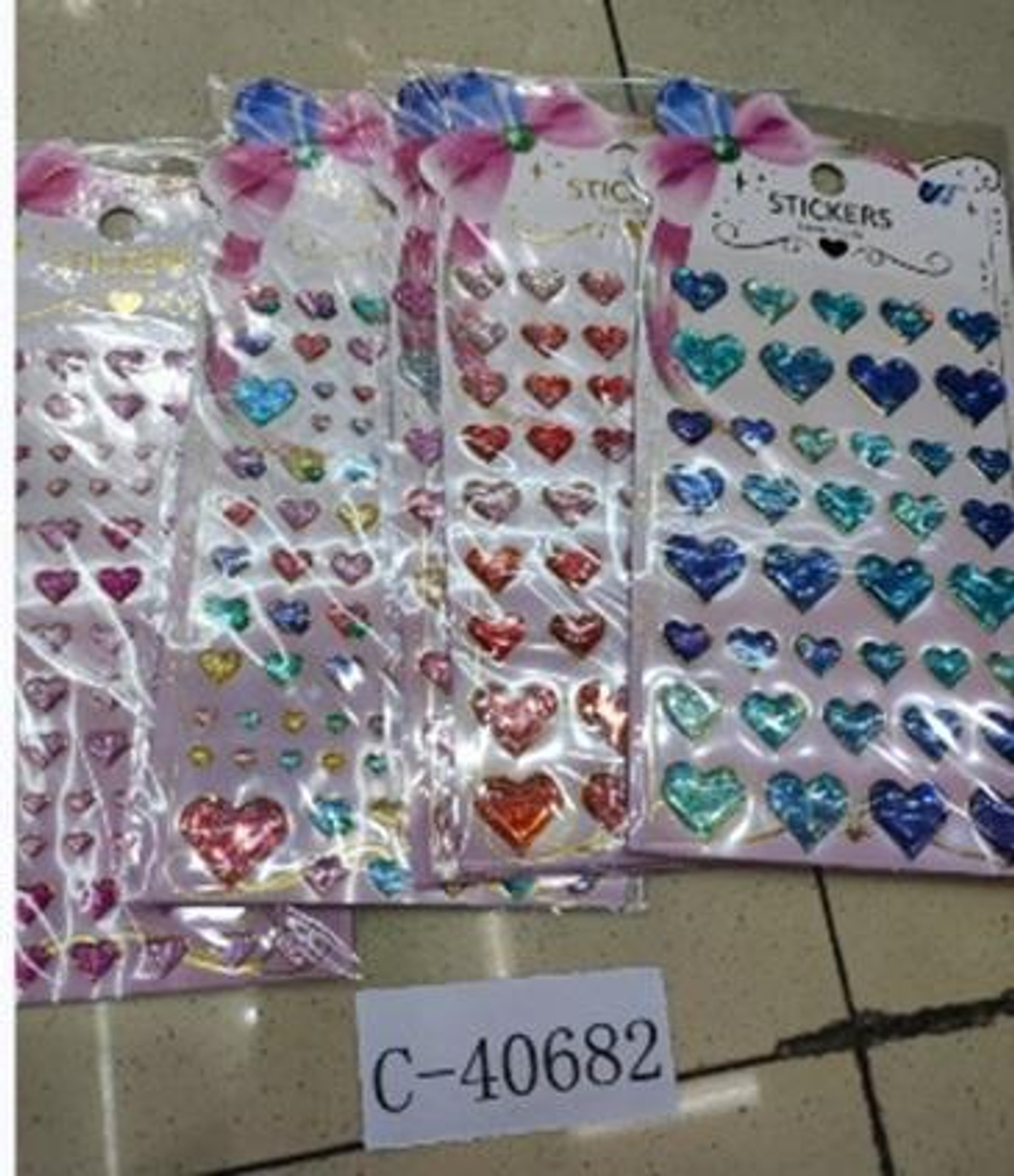 Наклейки Сердечки с голографическим эффектом 20*11см, ассорти, С-40682
