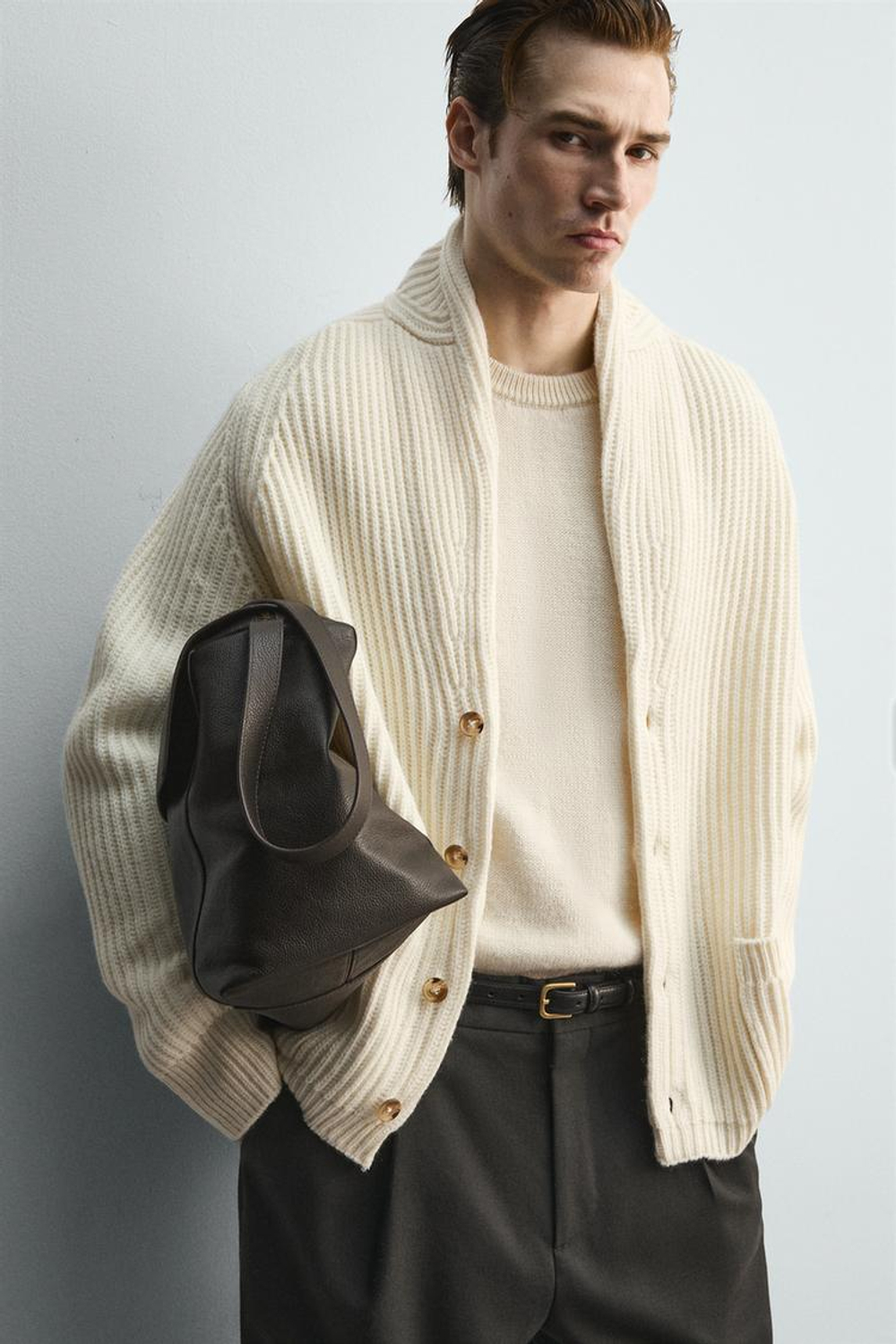 ZARA КАРДИГАН С РЕЛЬЕФНЫМ УЗОРОМ - LIMITED EDITION, ЭКРЮ