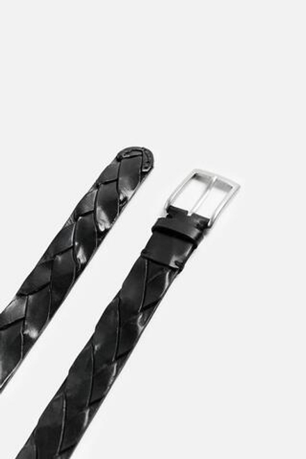 ZARA ПЛЕТЕНЫЙ КОЖАНЫЙ РЕМЕНЬ, ЧЕРНЫЙ