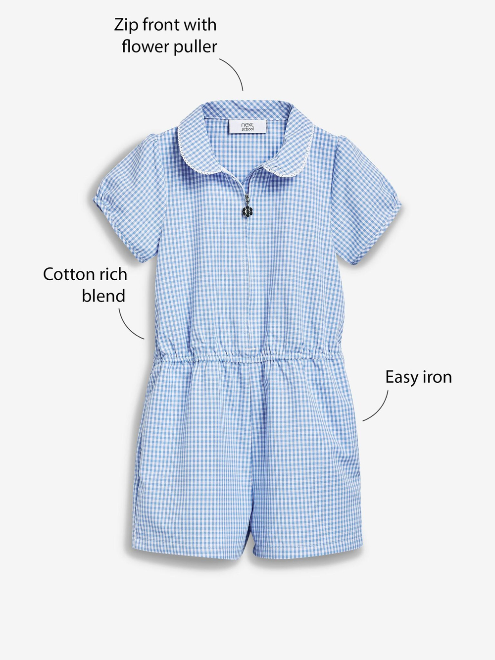 Комбинезон школьный на молни для девочки Next 519-689, Голубой, Белый