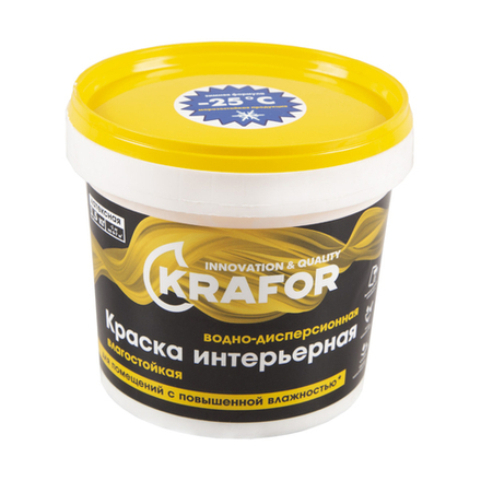 Краска водно-дисперсионная интерьерная влагостойкая Krafor, латексная, 1,5 кг, белая