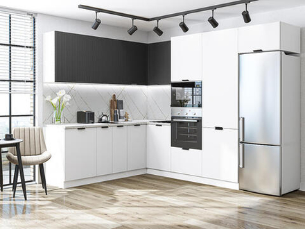 Угловая модульная кухня Евро Лайн-03 Антрацит/Белый - Graphite 2140*2150/2800*600