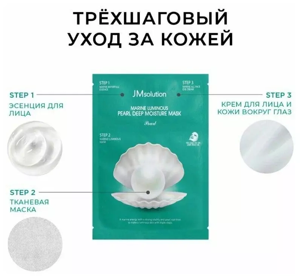 JMsolution Набор трёхшаговый увлажняющий с жемчугом - Marine luminous pearl deep moisture mask, 30мл