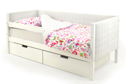 Детская кровать-тахта мягкая с бортиком и ящиками Бельмарко Svogen белый