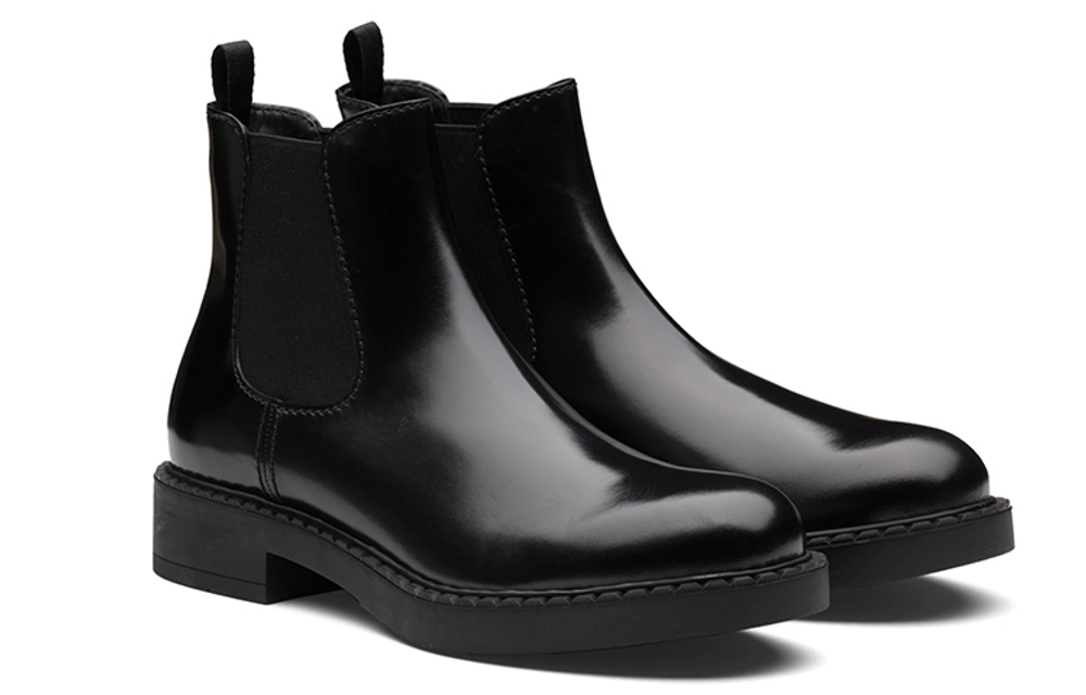 PRADA Brushed Calf Leather Chelsea Boot Black