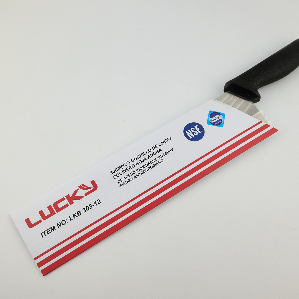 Нож мясника 31 см 12", пластиковая ручка черного цвета, сталь X50CrMoV15 LUCKY