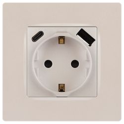 Розетка ЭРА Серия 12 12-4108-15 2P+E 16A-250В со шторками с USB type-A+C 5В-3А перламутр