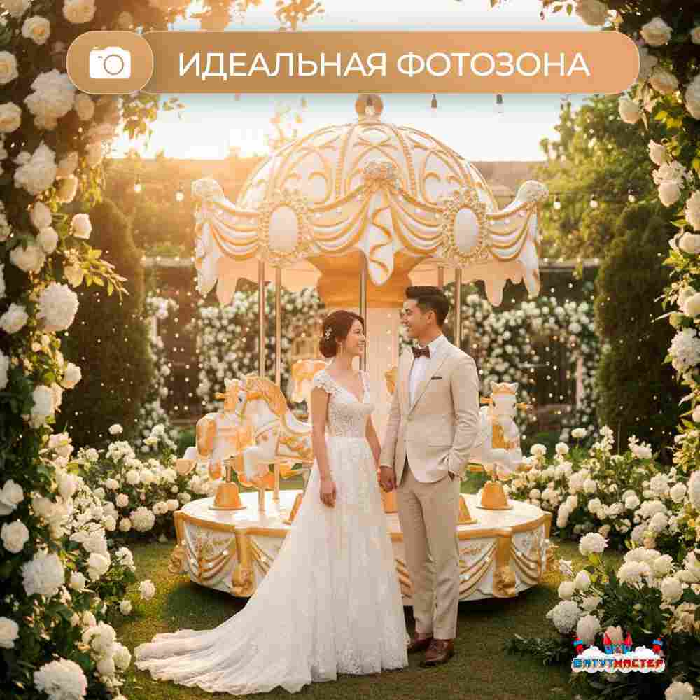 Электрическая свадебная карусель «Сияние» с LED-подсветкой, 6 мест