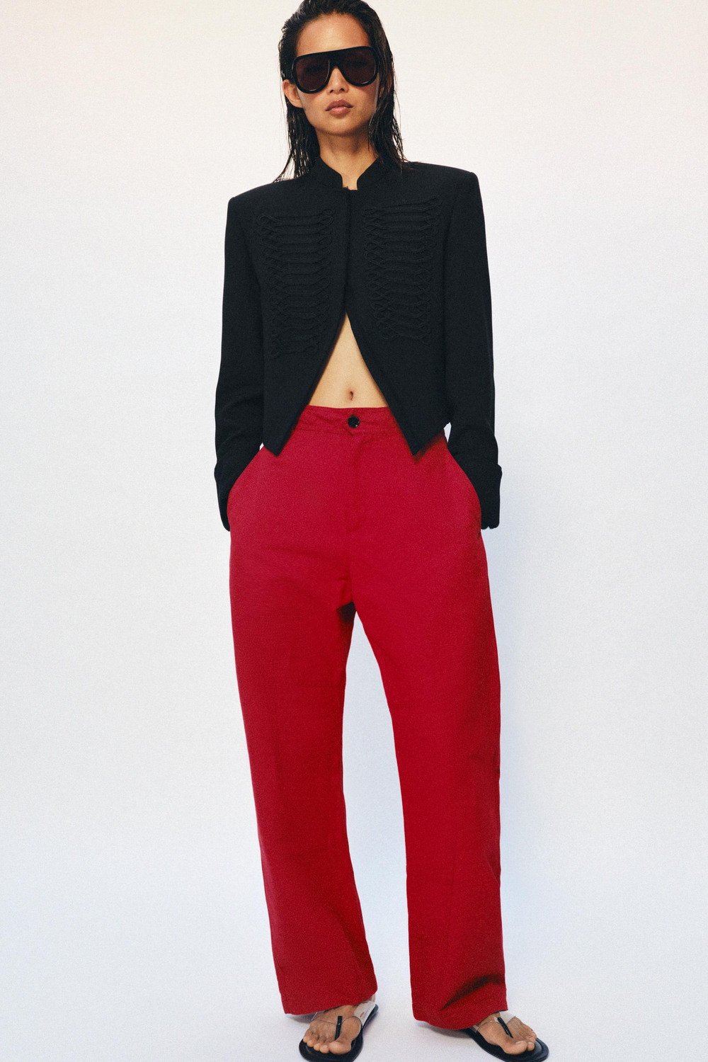 ZARA БЛЕЙЗЕР НА НАВЕСНЫХ ПЕТЛЯХ — ZW COLLECTION, ЧЕРНЫЙ