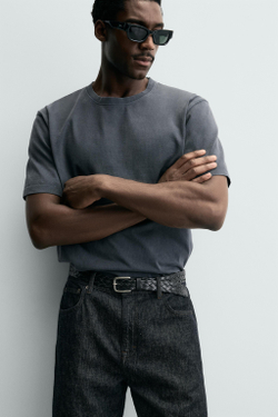 ZARA ХЛОПКОВАЯ ФУТБОЛКА С КОРОТКИМИ РУКАВАМИ, АНТРАЦИТОВО-СЕРЫЙ