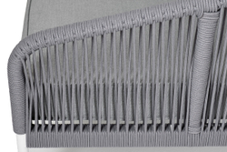 "Канны" левый модуль плетеный из роупа, каркас алюминий белый шагрень, роуп светло-серый круглый, ткань светло-серая