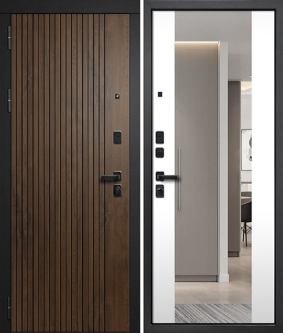 Входная дверь FlyDoors ФОРЕСТ ЗЕРКАЛО Дуб медовый с патиной - Velluto Bianco