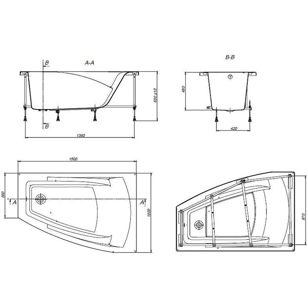 Акриловая ванна Roca Hall Angular 150х100 ZRU9302865 R без гидромассажа