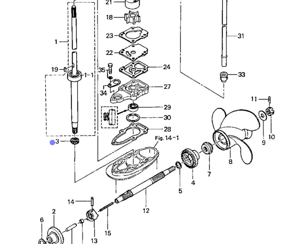 Шестерня верт. вала Tohatsu 6.8-9.8лс 3B2-64020-0