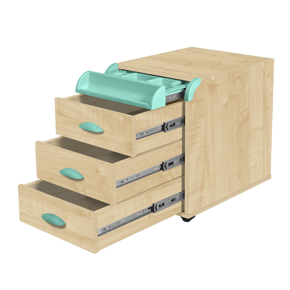 Тумба Дэми на колёсиках с 3 ящиками и органайзером для канцелярии (ТУВ.06)