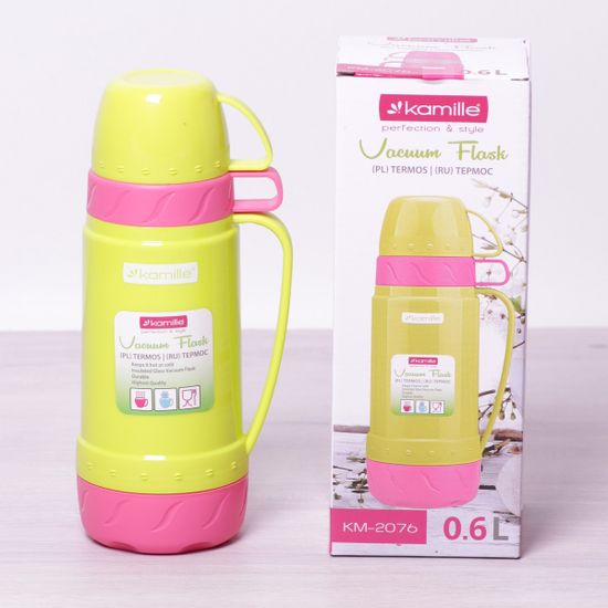 Термос 600 мл пластиковый со стеклянной колбой (2 чашки) Kamille