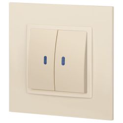 14-1105-02 ЭРА Выключатель двойной с подсветкой, 10АХ-250В, IP20, Эра Elegance, сл.кость | Elegance Слоновая кость