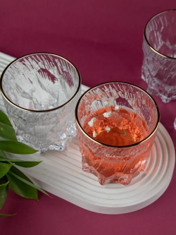 Стаканы для виски, 6 шт. Прозрачный лед с золотой каймой