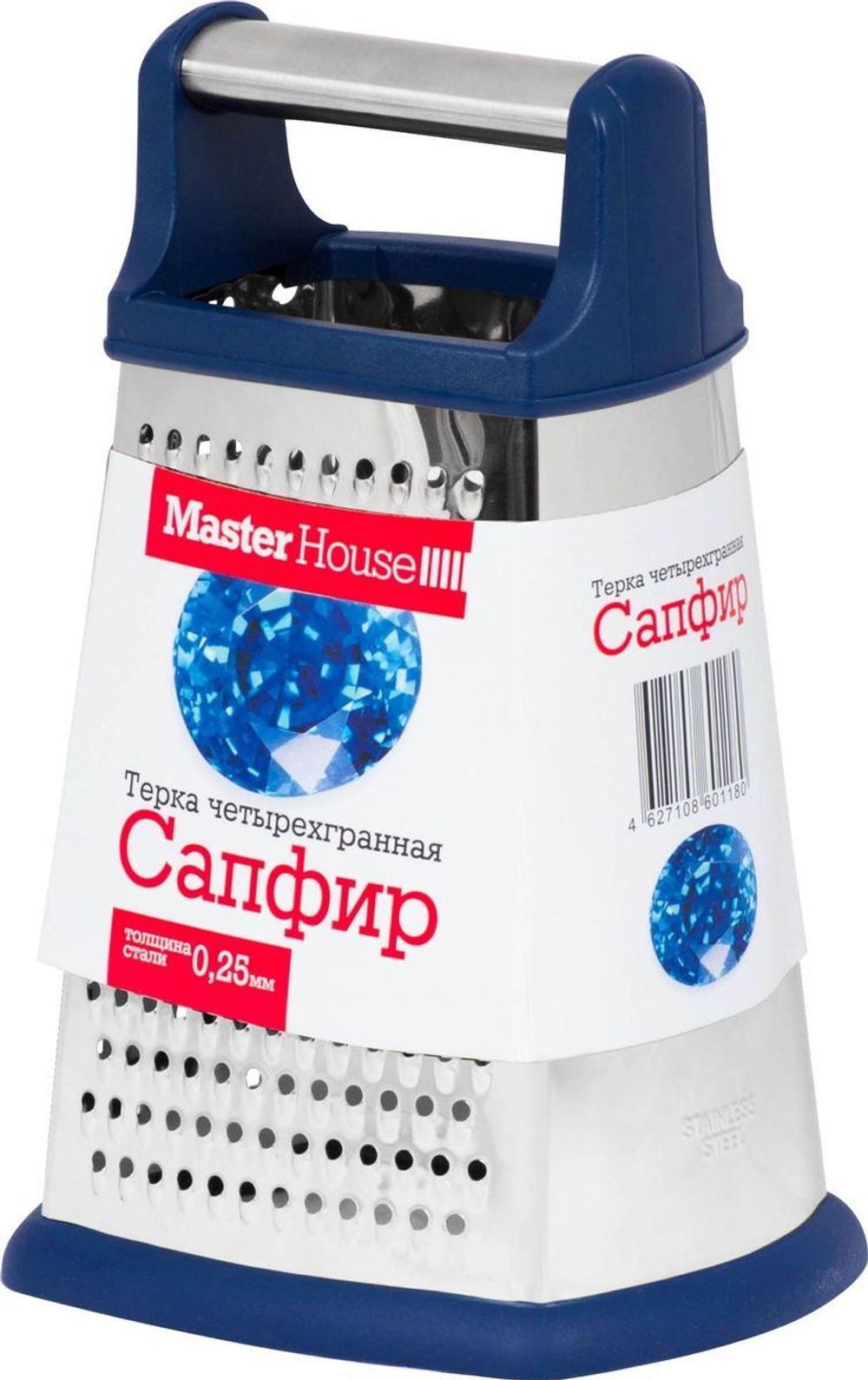 Терка нерж четырехгр пл руч 22см Сапфир 60118 Мастер Хаус