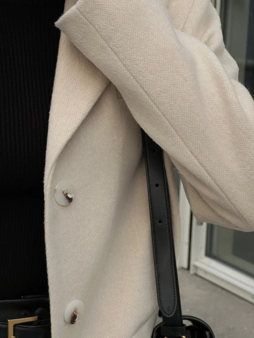 Пальто из смесовой шерсти укороченное в бежевую елочку