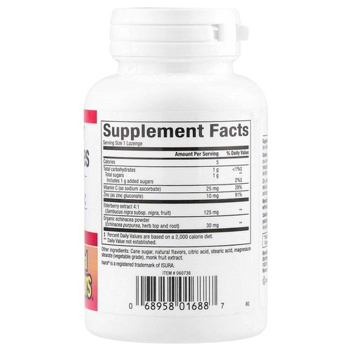 Natural Factors, Леденцы с цинком, бузиной, эхинацеей и витамином C, медовые цветы, 60 пастилок
