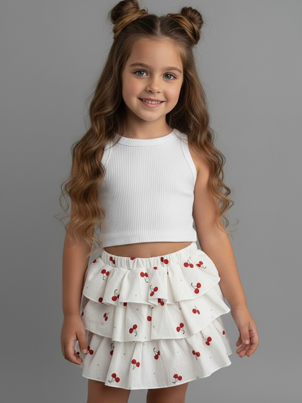 Юбка-шорты из жатого хлопка «Вишенки»