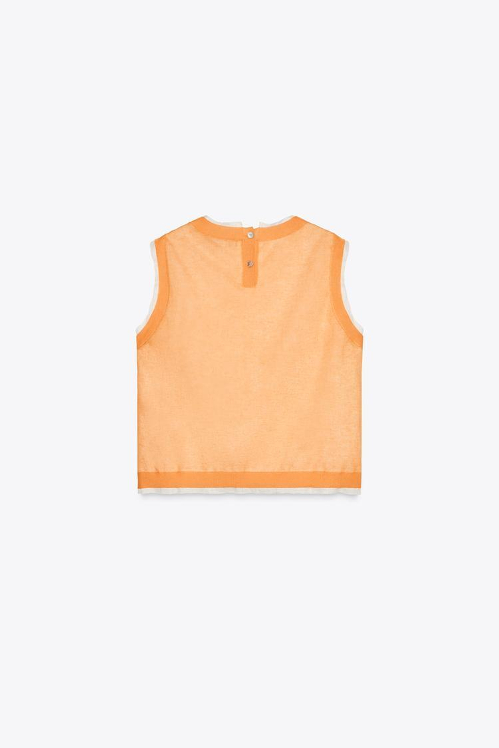 ZARA ДВУХСЛОЙНЫЙ ТРИКОТАЖНЫЙ ТОП ИЗ СМЕСОВОГО ЛЬНА, ОРАНЖЕВЫЙ