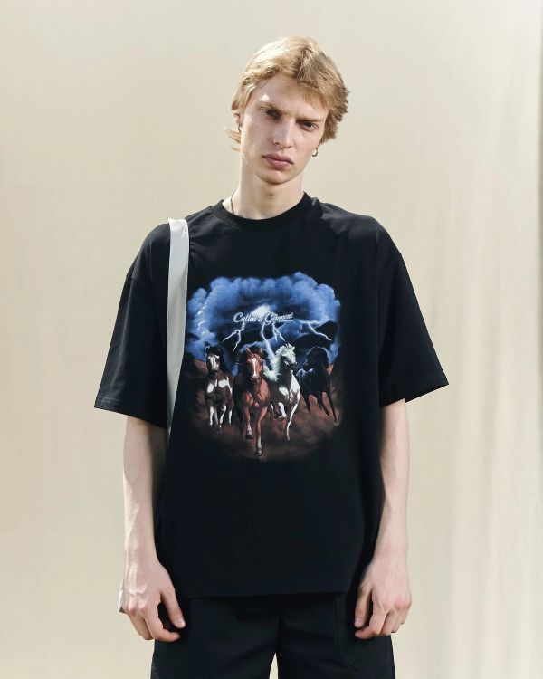 Футболка Horses Peach effect черная - фото 3