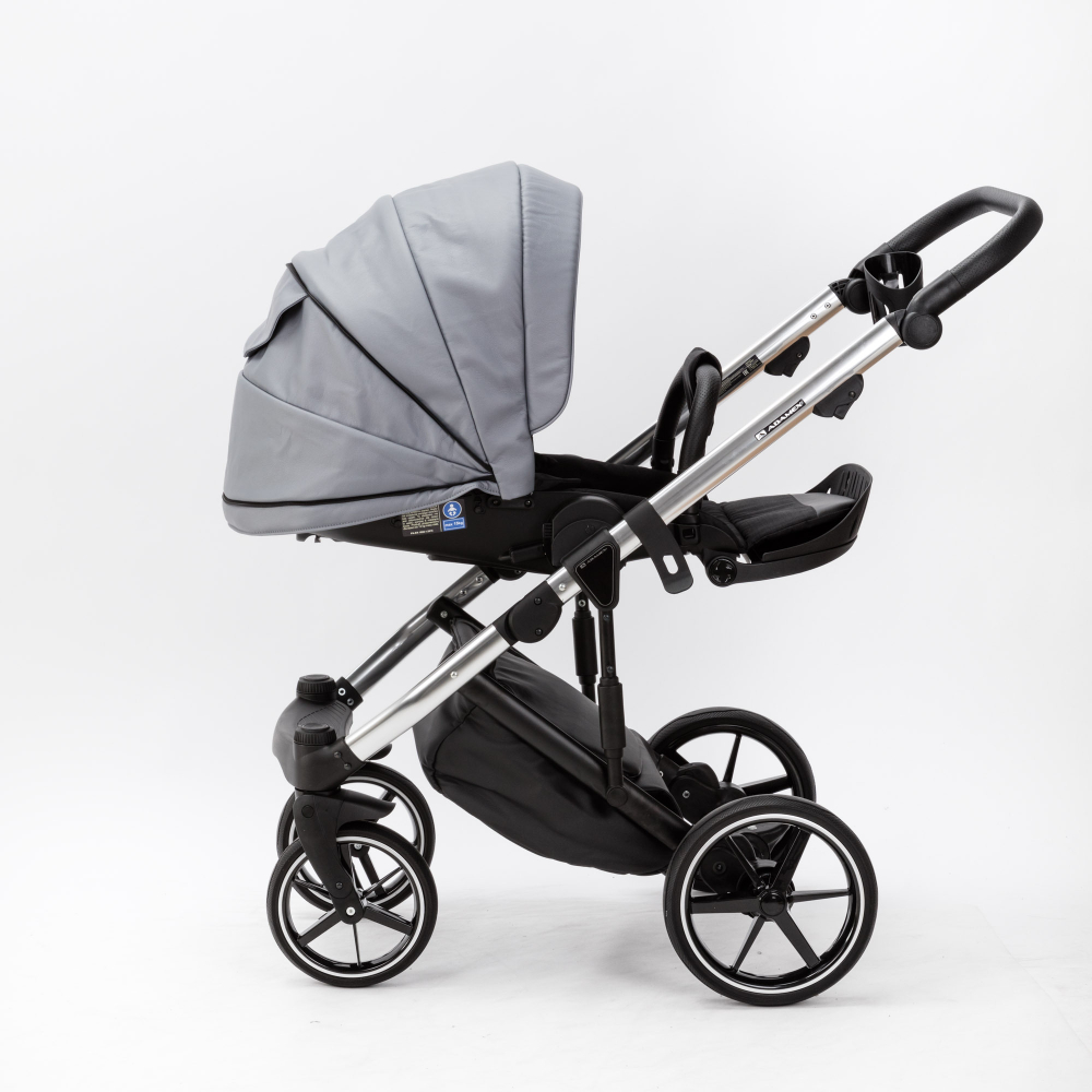 Детская универсальная коляска Adamex LUMI SE Deluxe L-SM507 (2в1) Серая перламутровая экокожа, хромированная рама