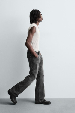 ZARA РАСКЛЕШЕННЫЕ ДЖИНСЫ С ДЫРКАМИ, УГОЛЬНЫЙ